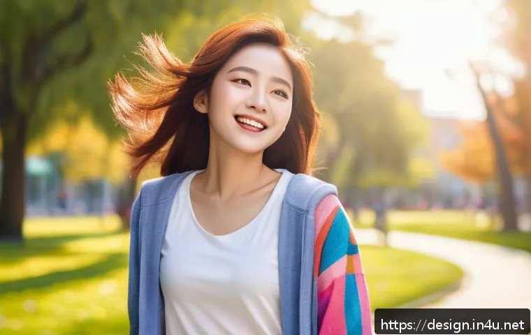 캐릭터 디자인 기법 - A cheerful young female character with large expressive eyes and a bright smile, dressed in vibrant ...
